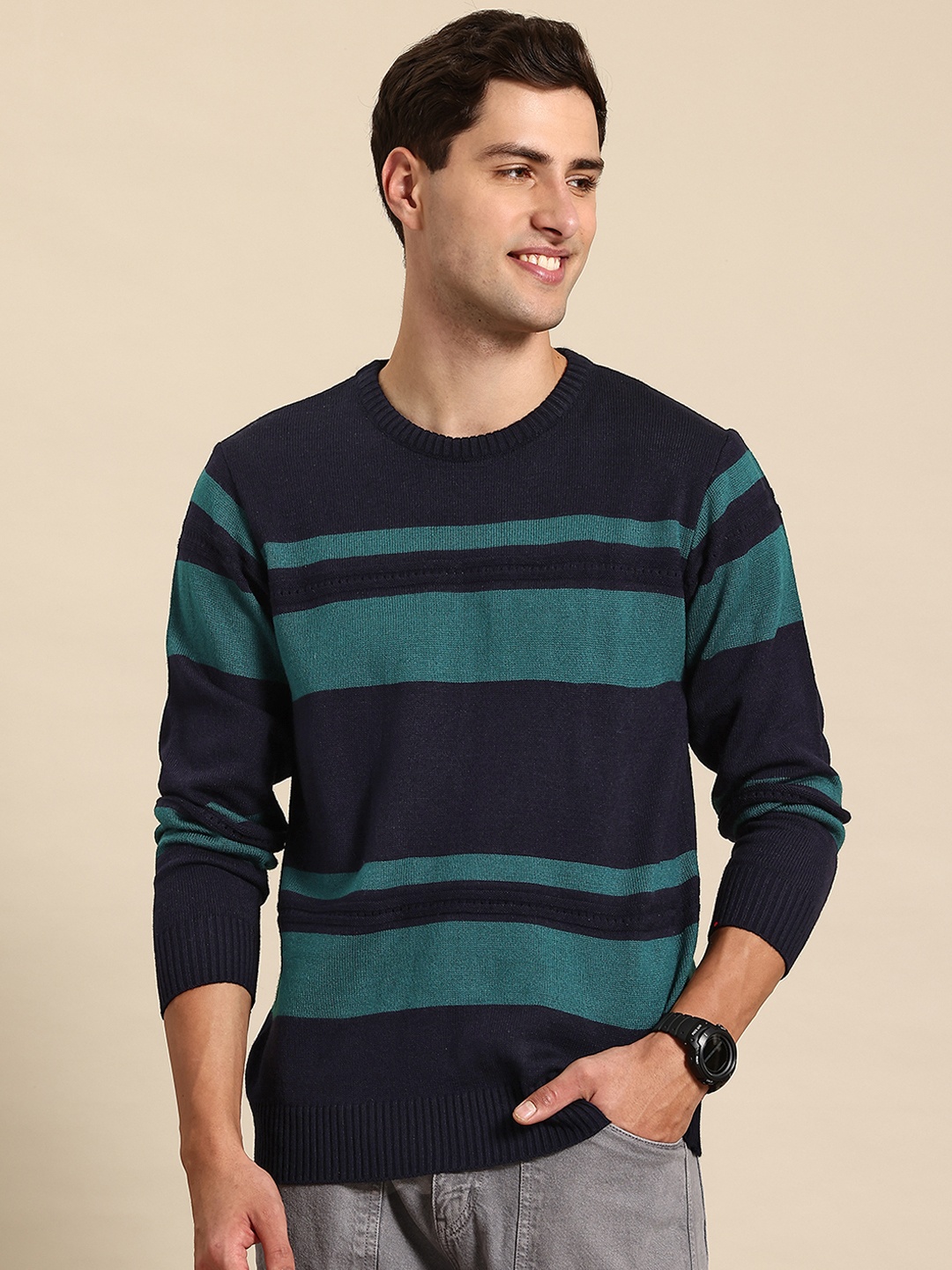 

Mast & Harbour Striped Pullover, Black