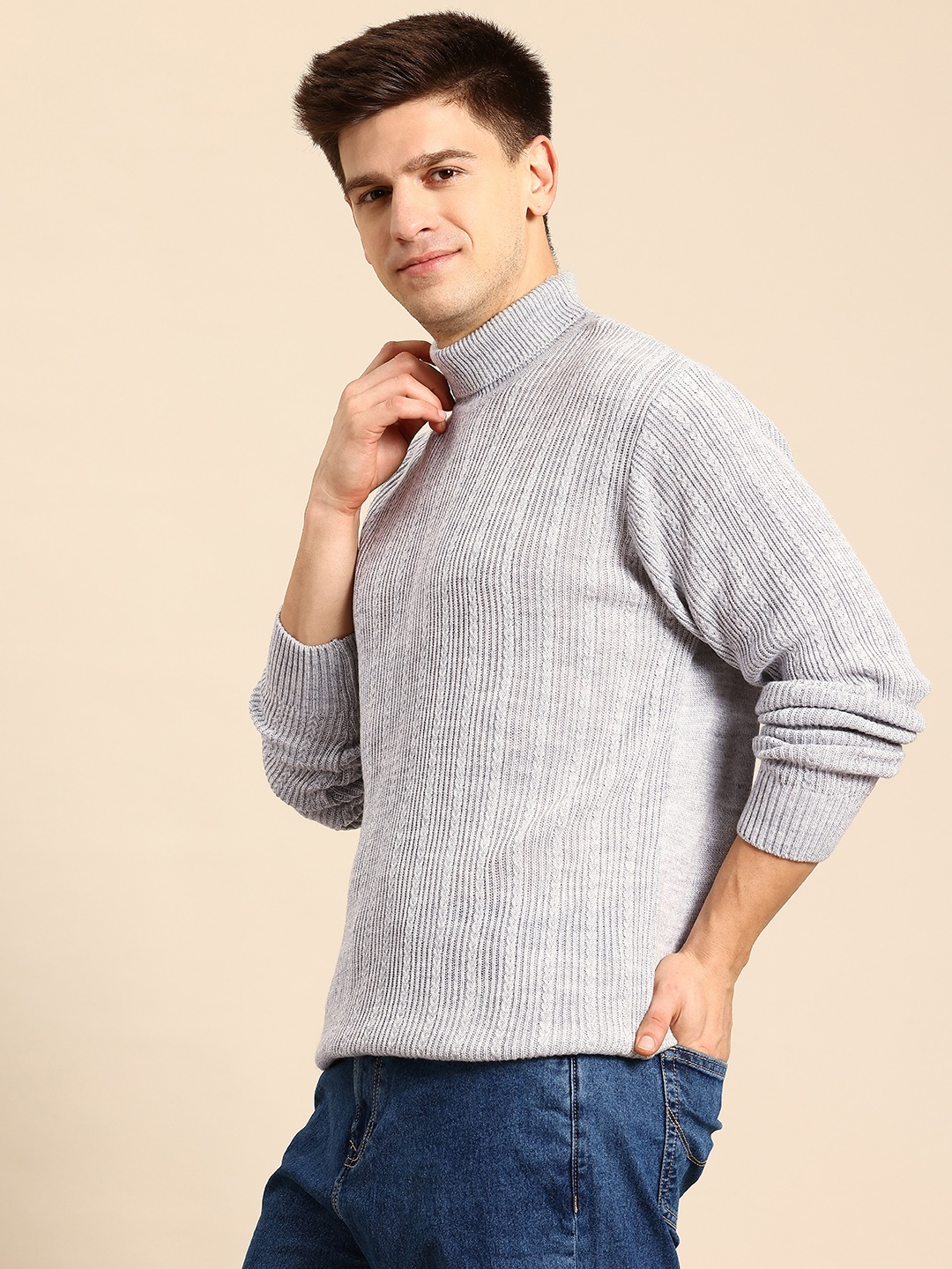 

Mast & Harbour Men Cable Knit Acrylic Pullover, Grey