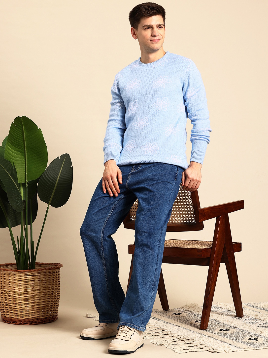 

Mast & Harbour Men Floral Acrylic Pullover, Blue