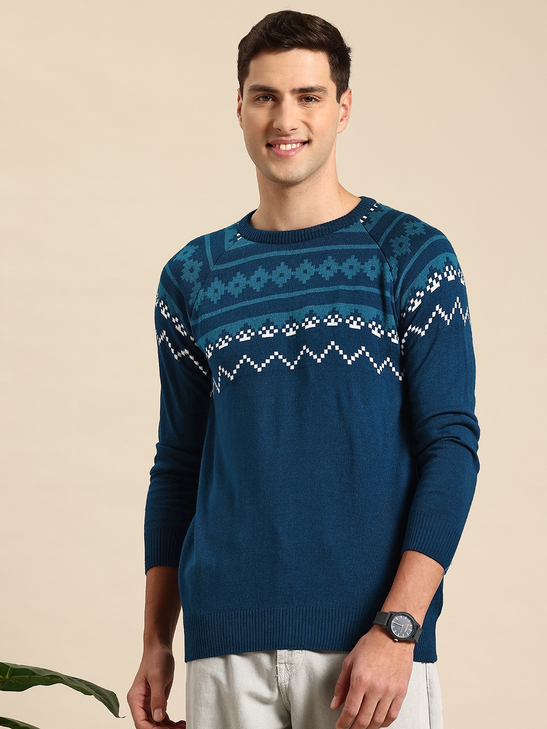 

Mast & Harbour Pure Acrylic Fair Isle Pullover, Teal