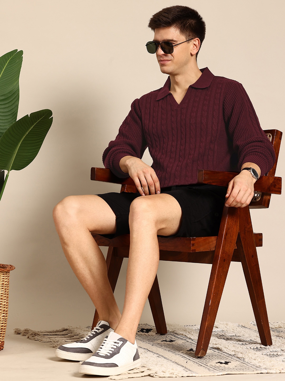 

Mast & Harbour Cable Knit Pullover, Maroon