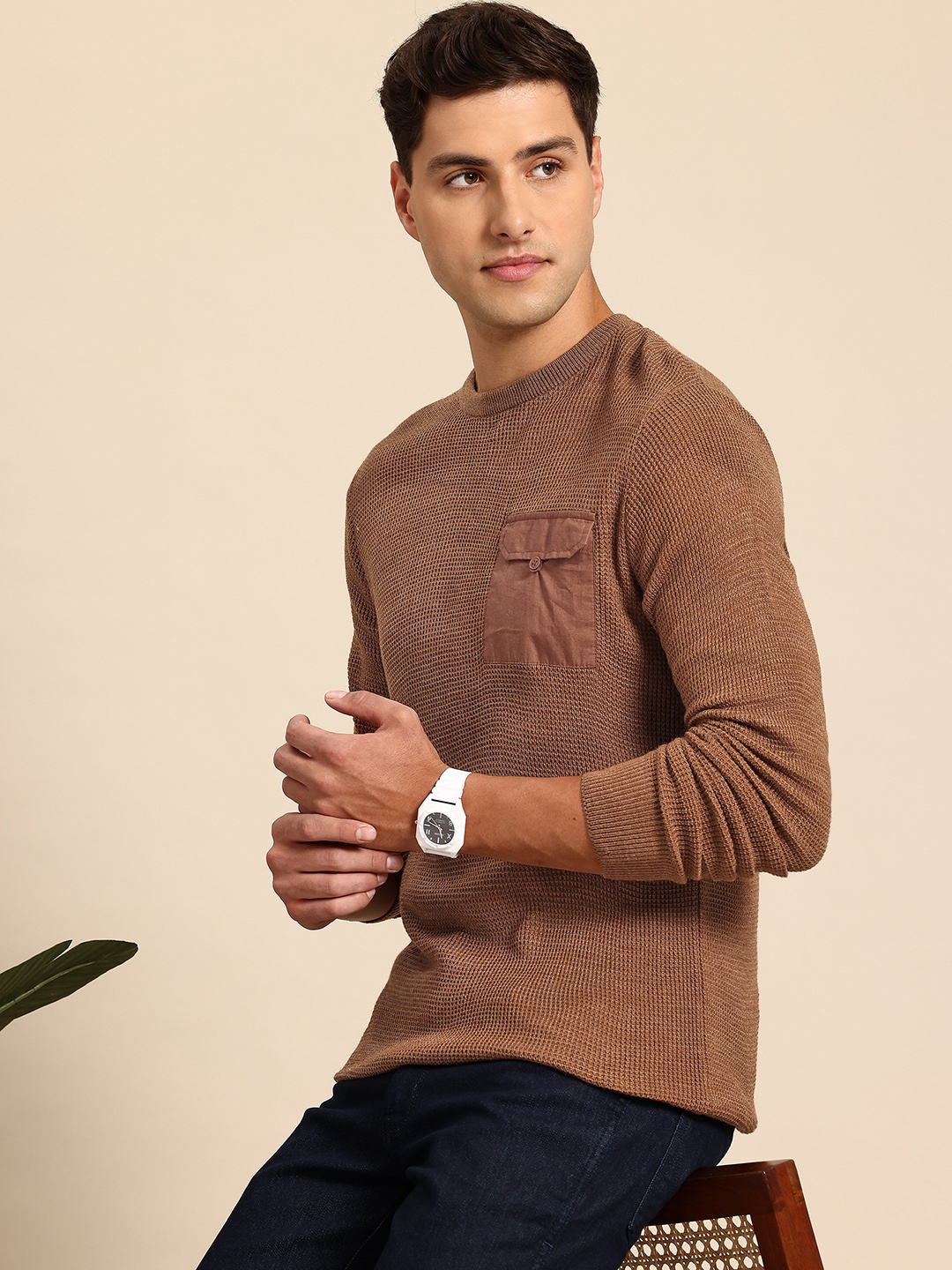 

Mast & Harbour Acrylic Round Neck Pullover, Brown