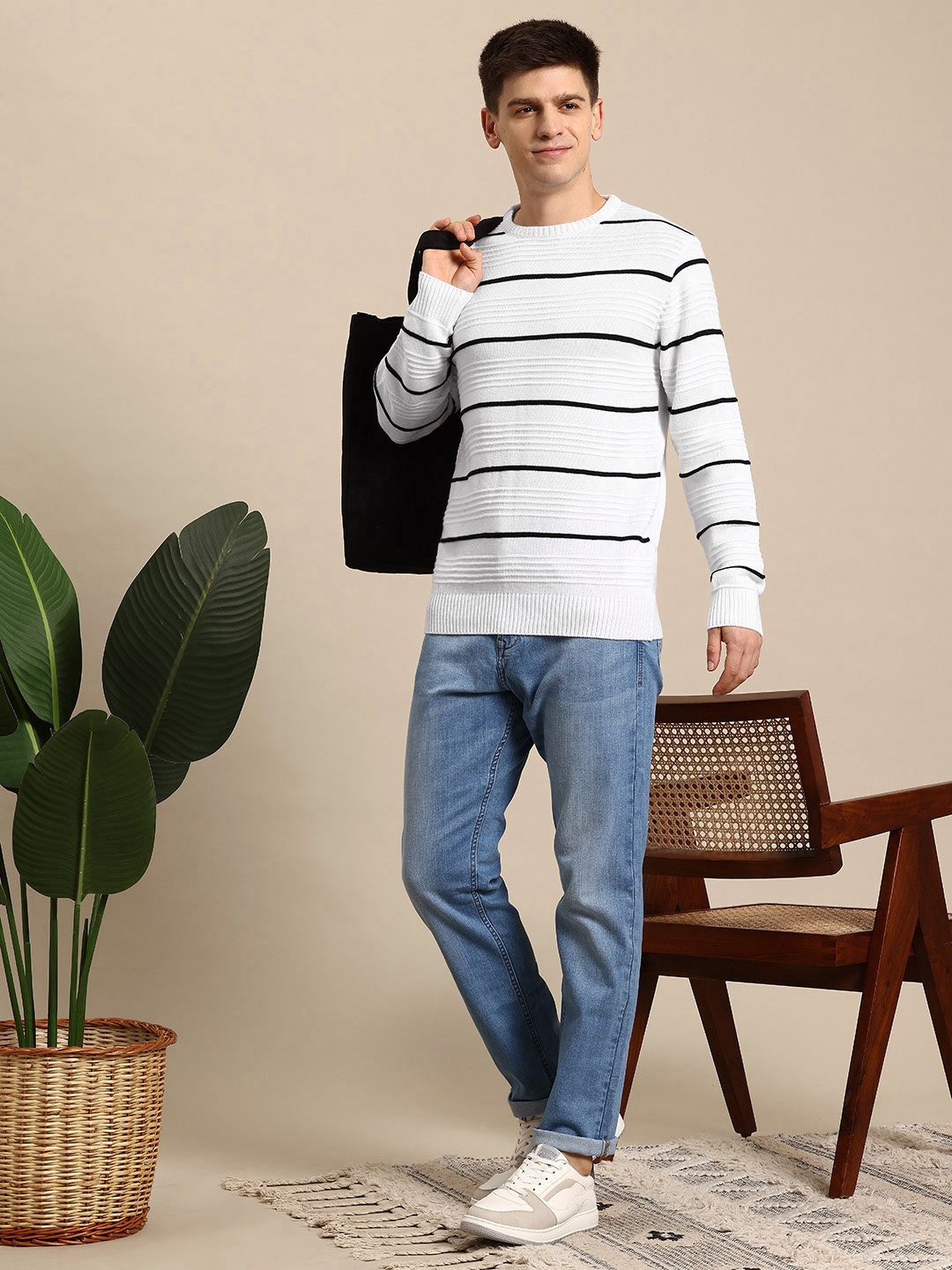 

Mast & Harbour Striped Pullover, White