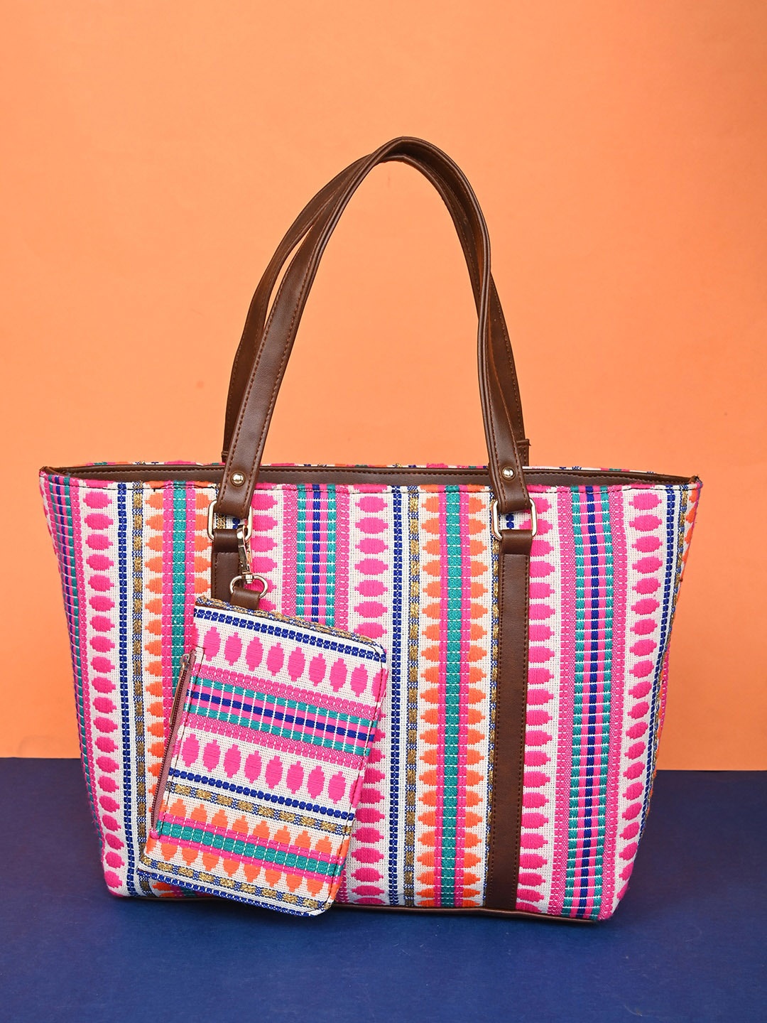 

Sangria Self Design Structured Cotton Oversized Tote Bag, Pink