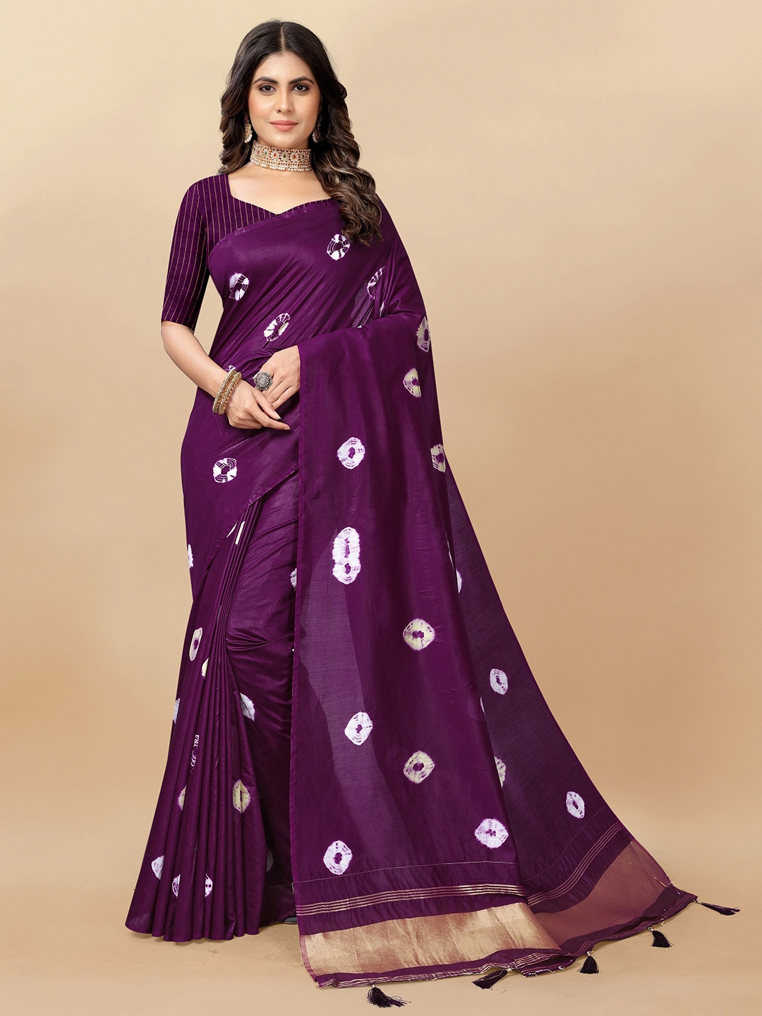 

KALINI Tie & Dye Printed Saree, Purple