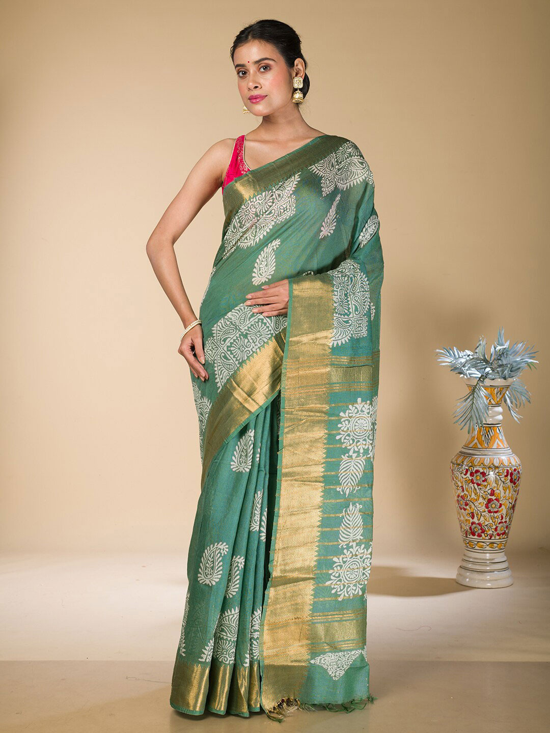 

HERE&NOW Bhagalpuri Saree, Green
