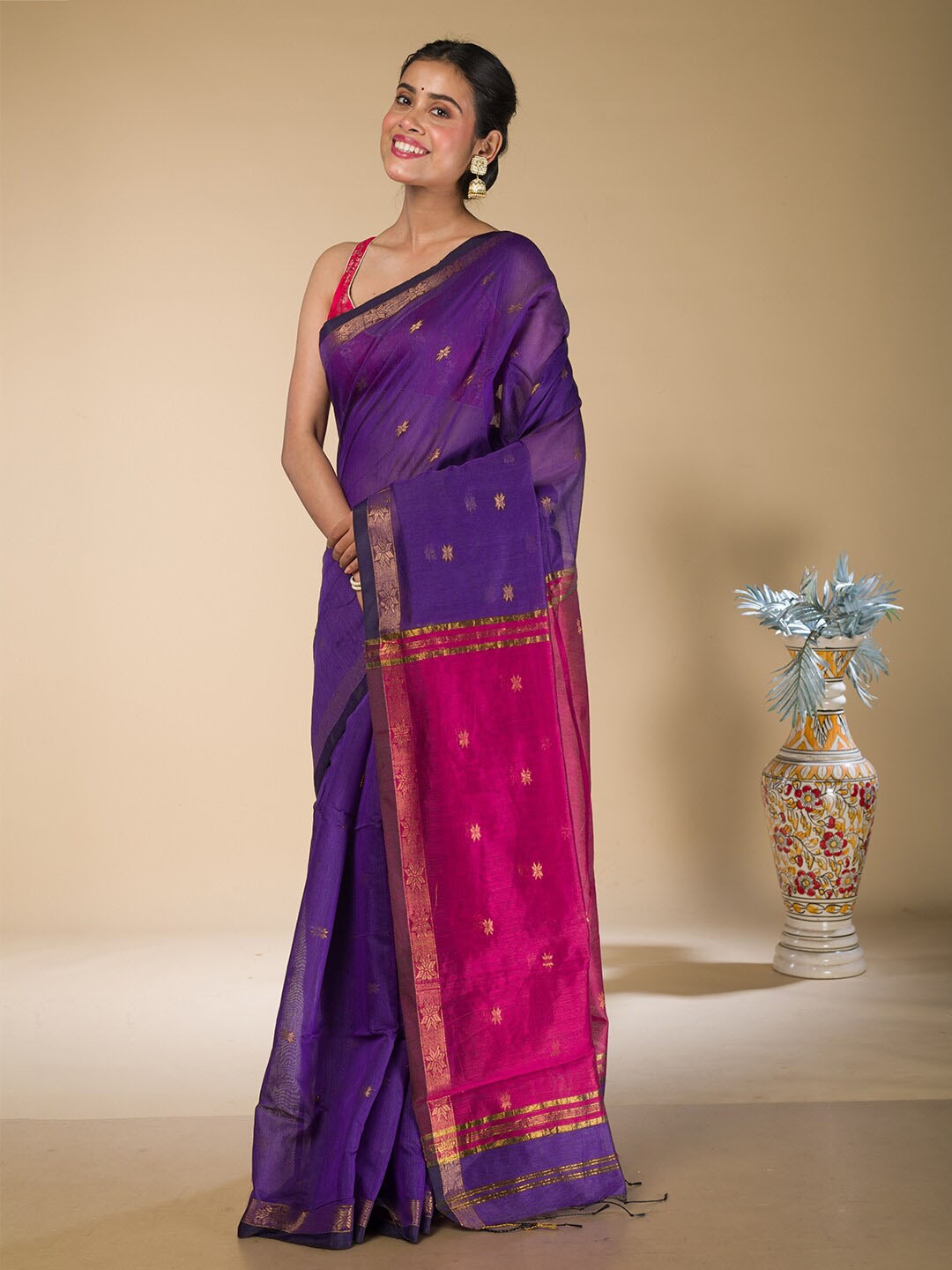 

HERE&NOW Violet Floral Woven Design Maheshwari Saree