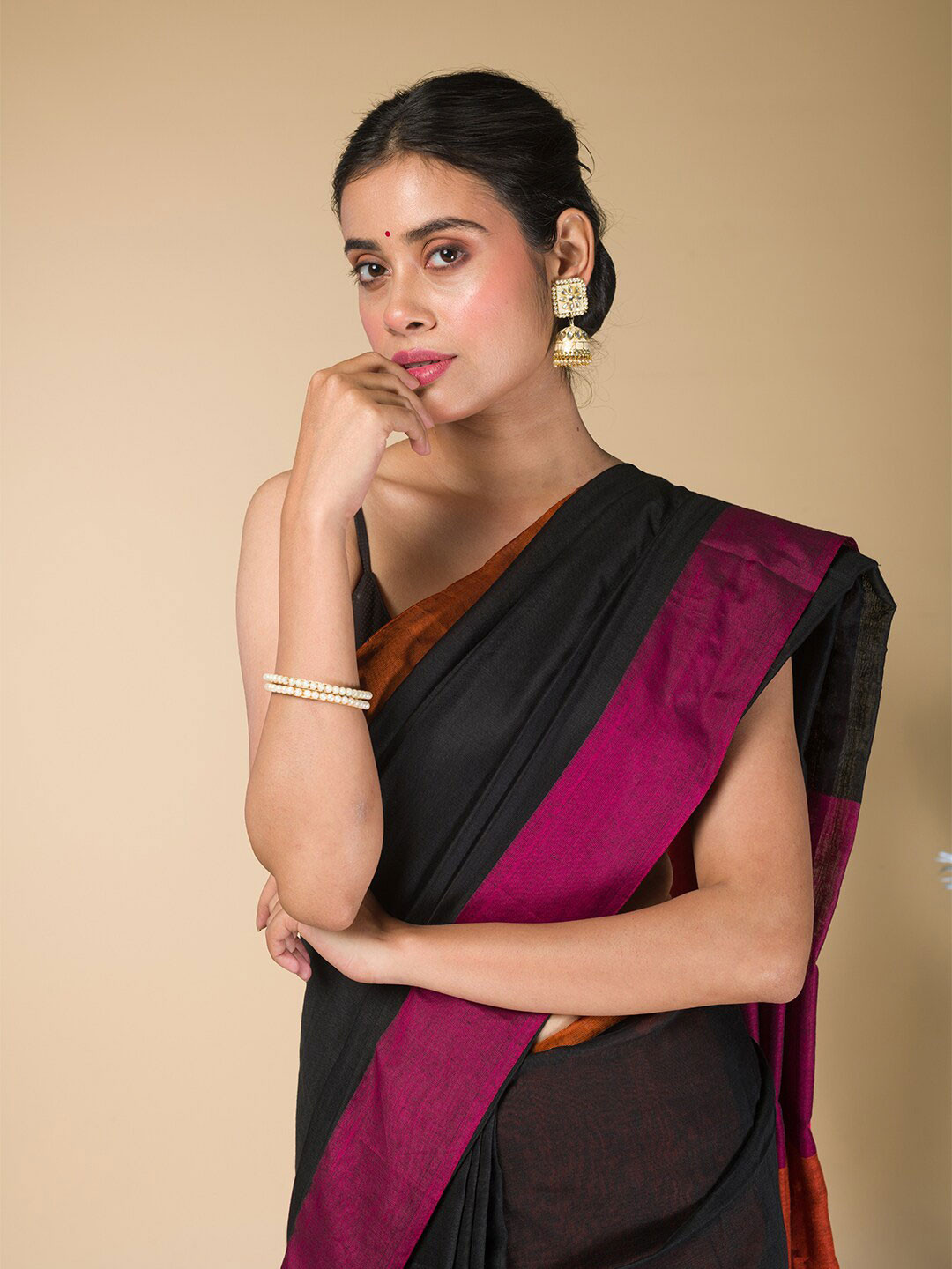 

HERE&NOW Khadi Saree, Black