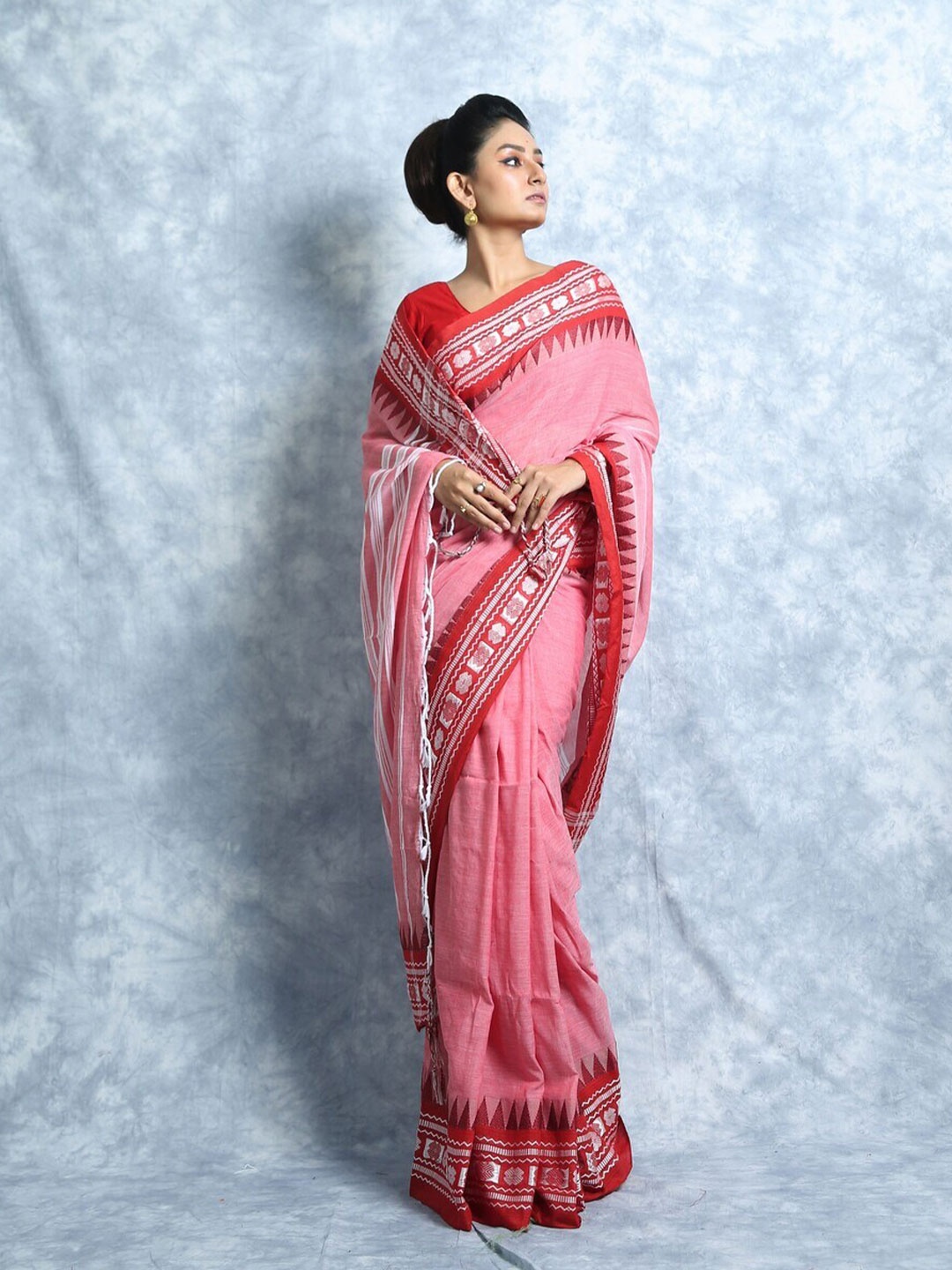 

HERE&NOW Pure Cotton Taant Saree, Pink