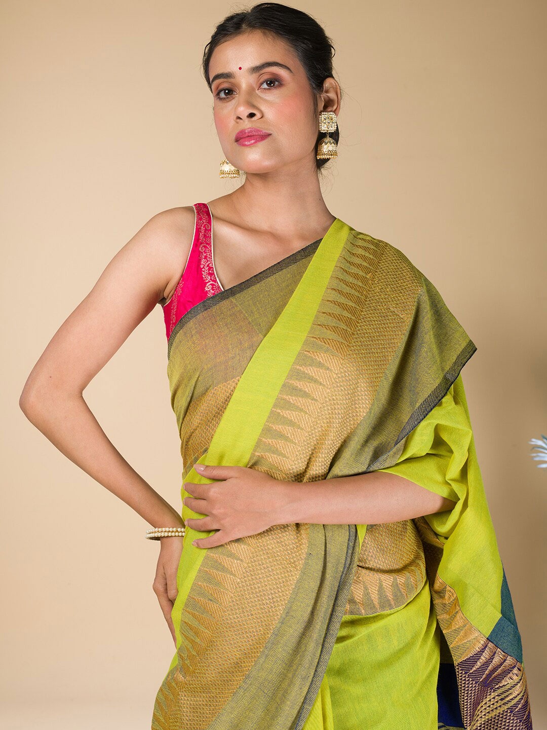 

HERE&NOW Narayan Peth Saree, Lime green
