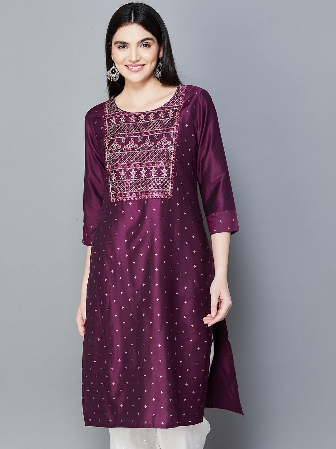 

Melange by Lifestyle Floral Printed Straight Kurta, Purple