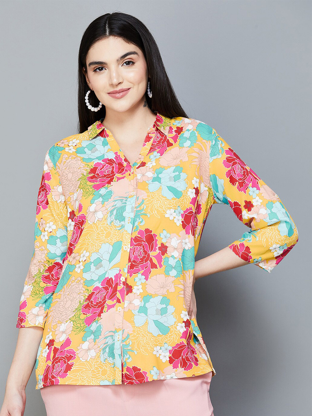 

Melange by Lifestyle Printed Casual Shirt, Mustard