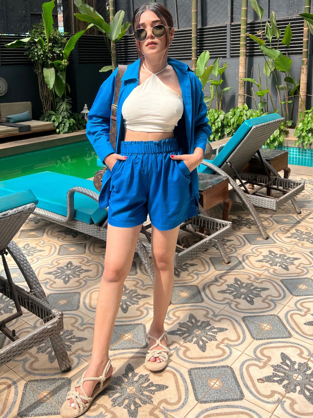 

Uptownie Cotton Two Piece Shorts & Shirt Set, Blue