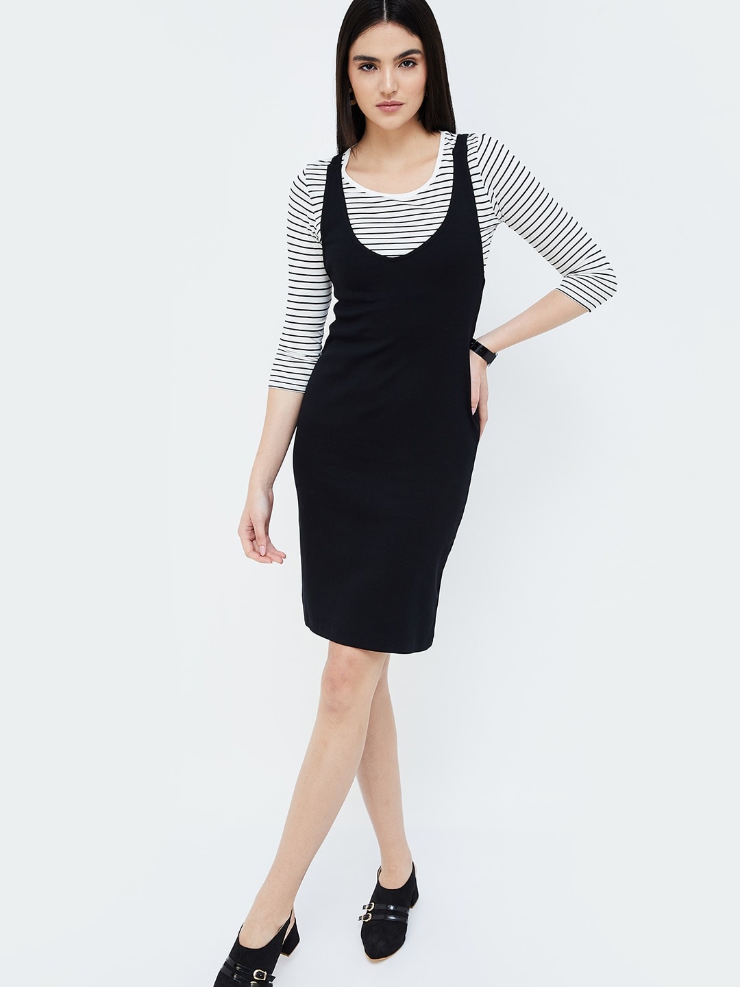 

CODE by Lifestyle Round Neck Cotton Pinafore Dress, Black