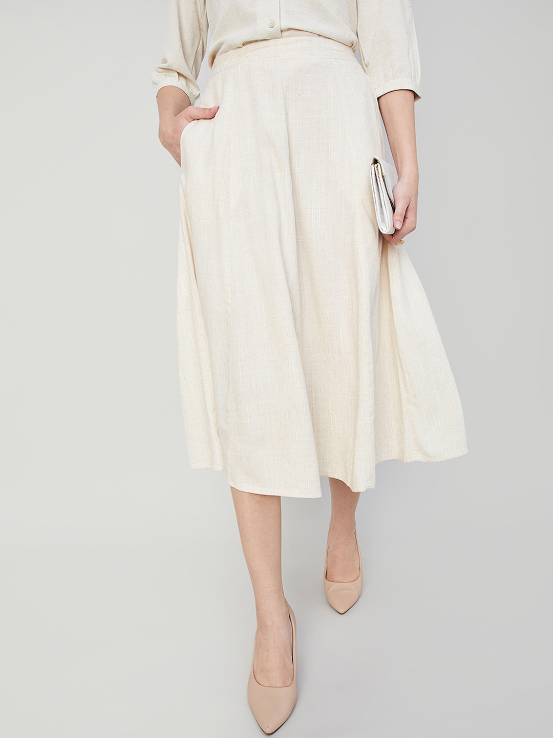 

CODE by Lifestyle Flared Midi Skirts, Beige