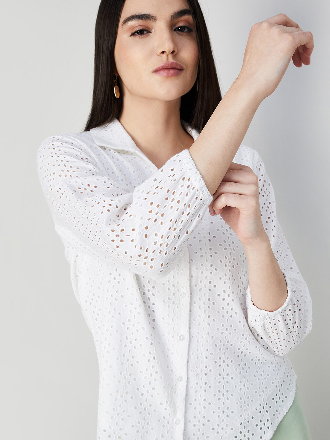 

CODE by Lifestyle Self Design Cotton Shirt Style Top, Off white