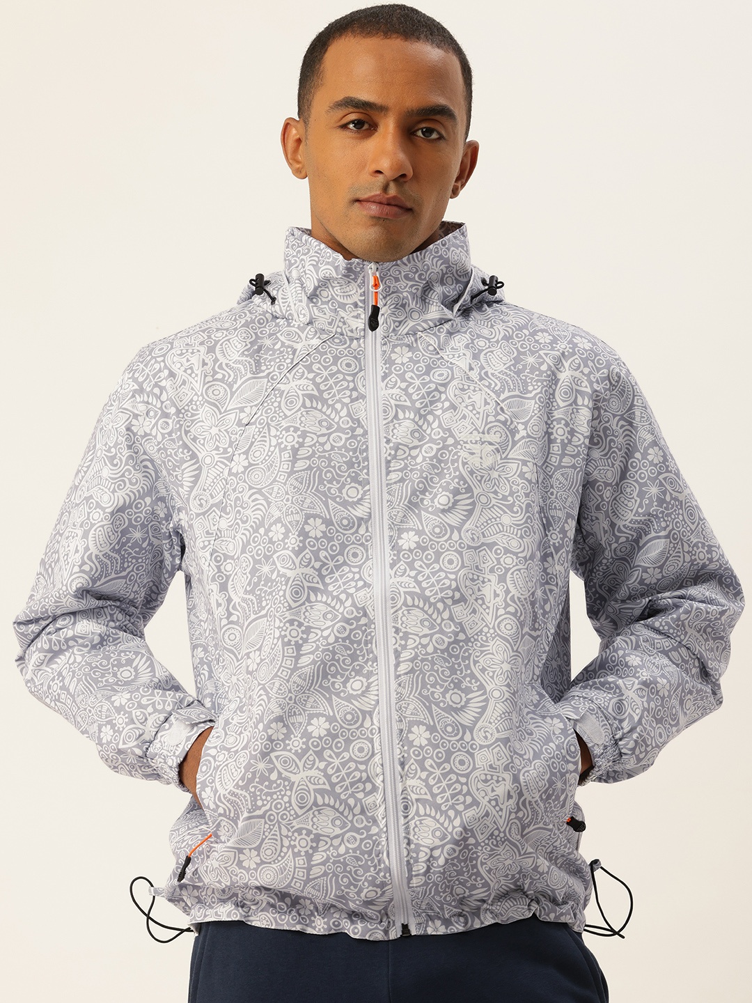 

Sports52 wear Comfort Fit Printed Hooded Rain Jacket, Grey