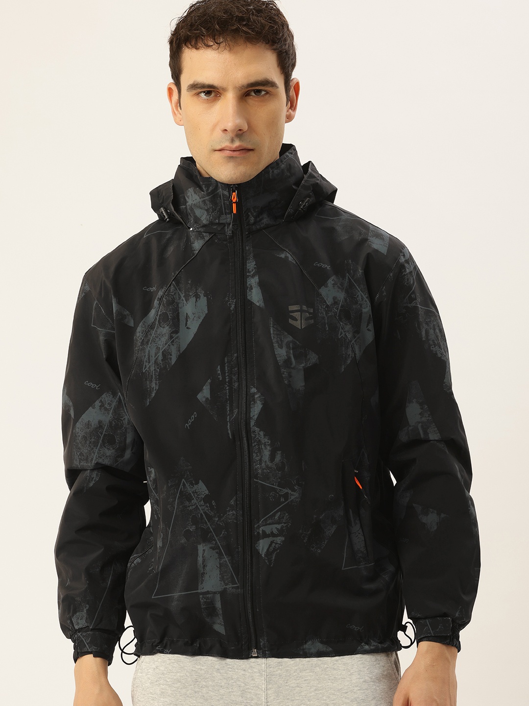 

Sports52 wear Comfort Fit Printed Hooded Rain Jacket, Black