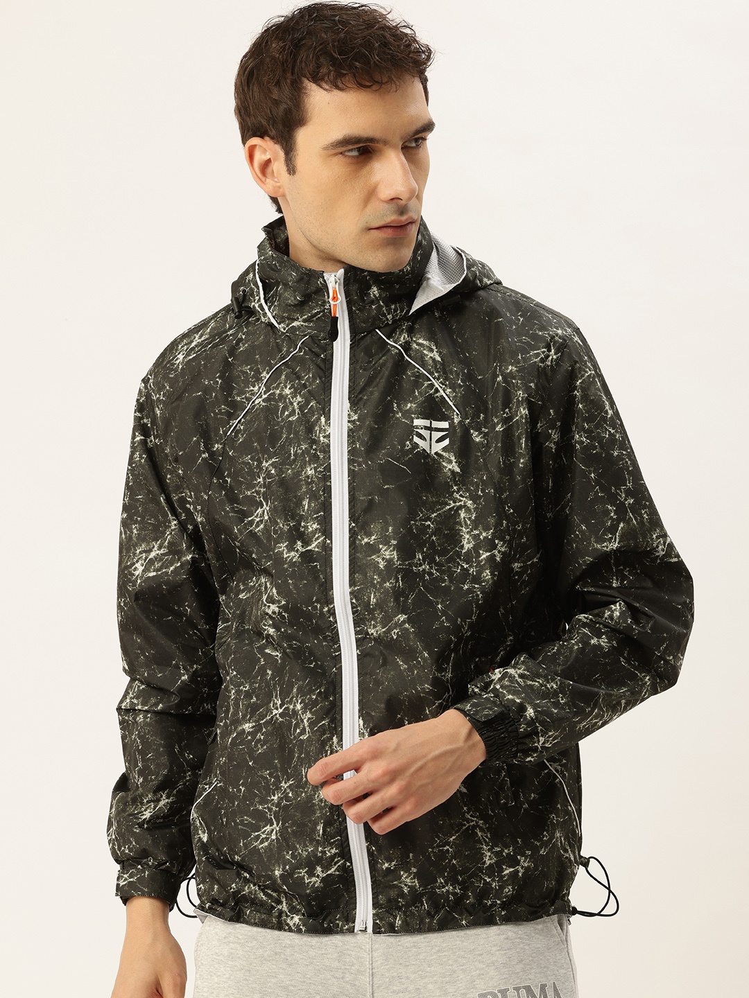 

Sports52 wear Comfort Fit Printed Hooded Rain Jacket, Black