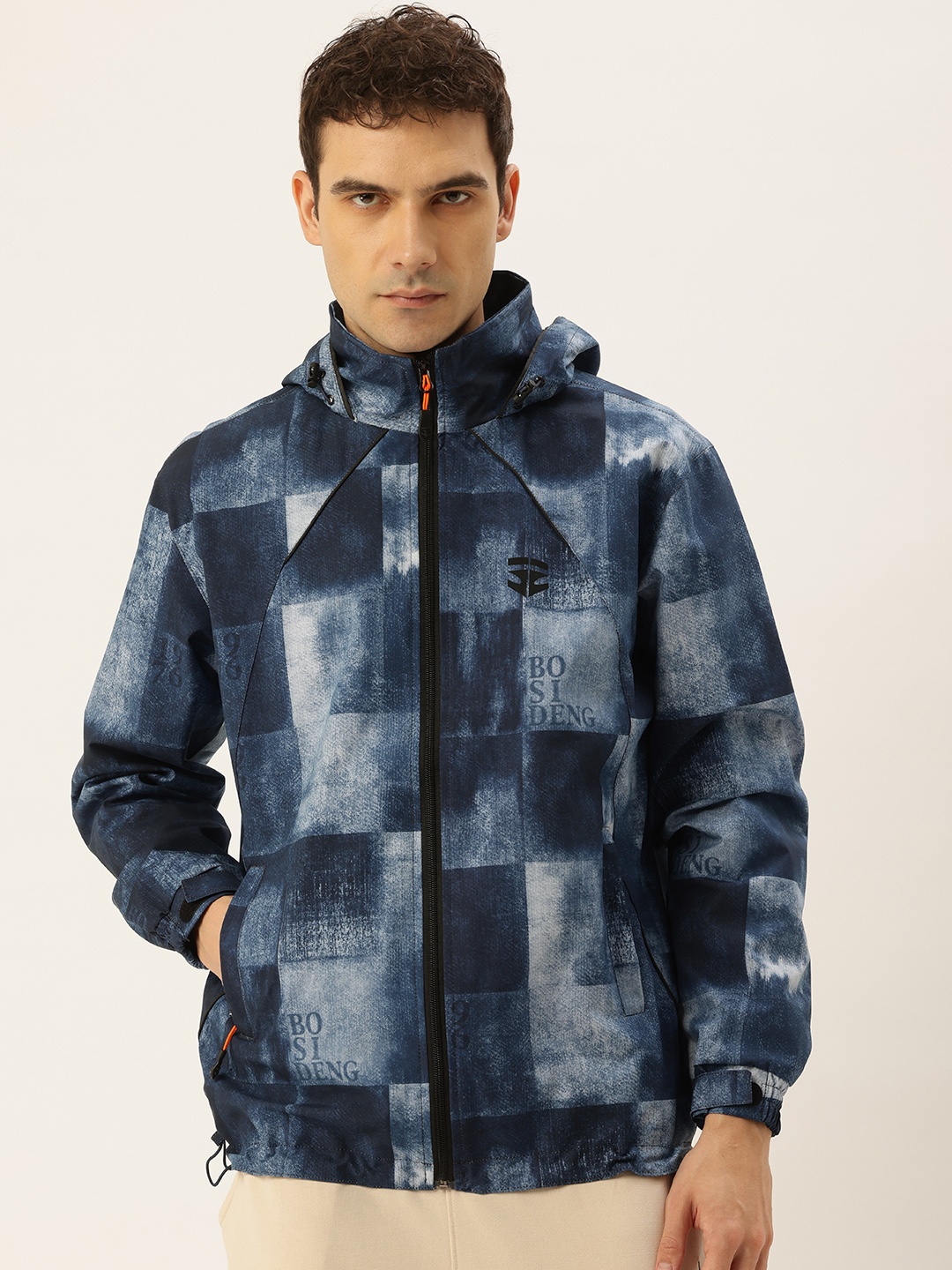 

Sports52 wear Printed Hooded Rain Jacket, Navy blue