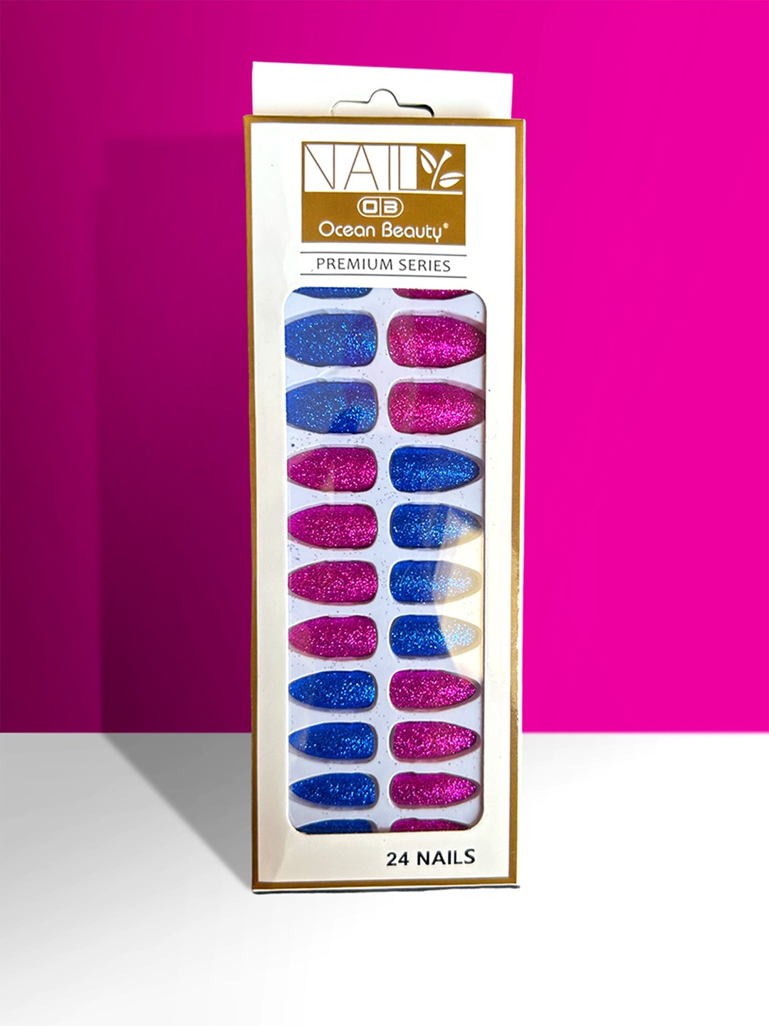 

CHRONEX Set Of 24 Glitter Reusable Press On Nail Extensions, Blue