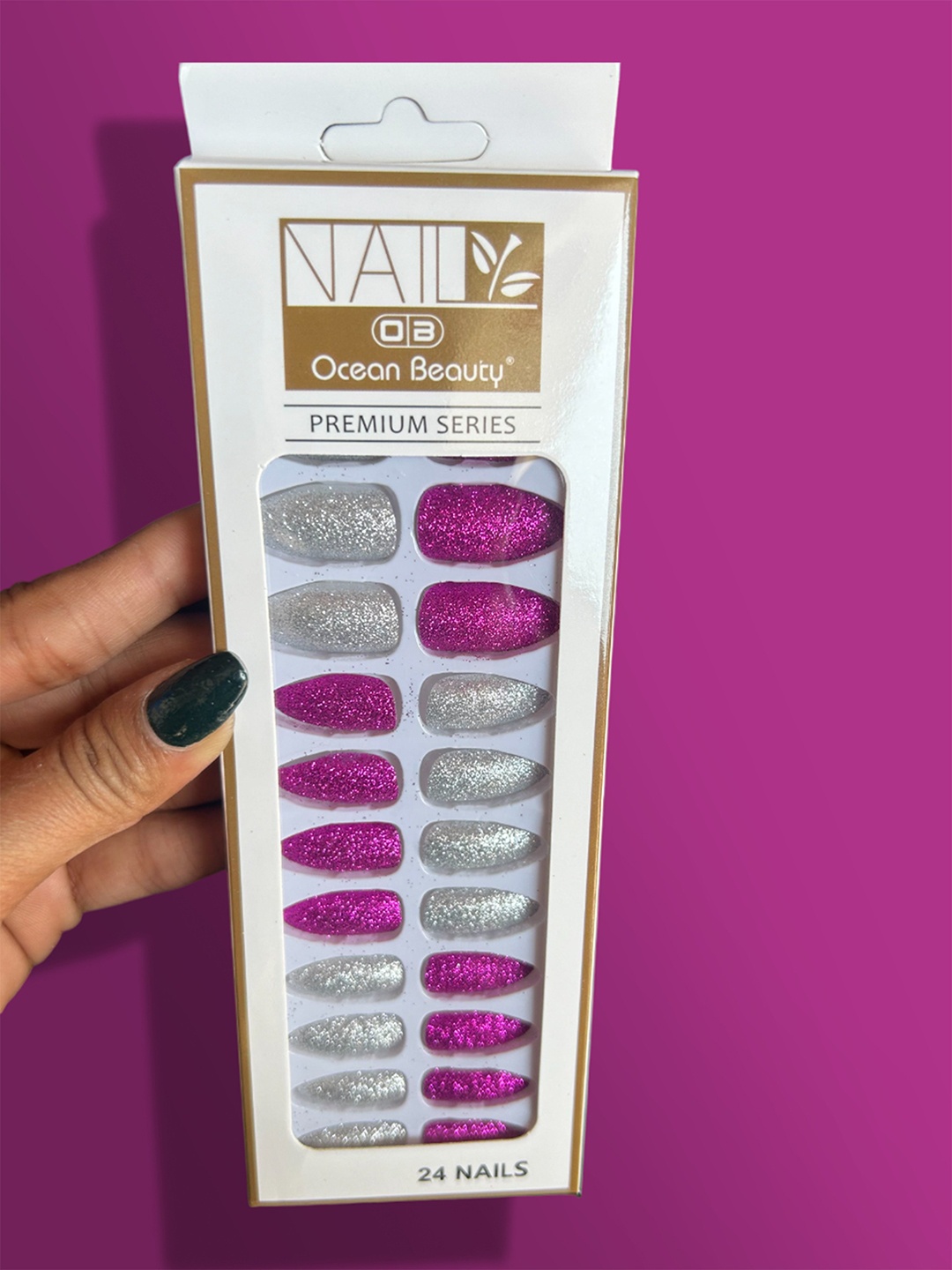 

CHRONEX Set Of 24 Glitter Reusable Press On Nail Extensions, Purple