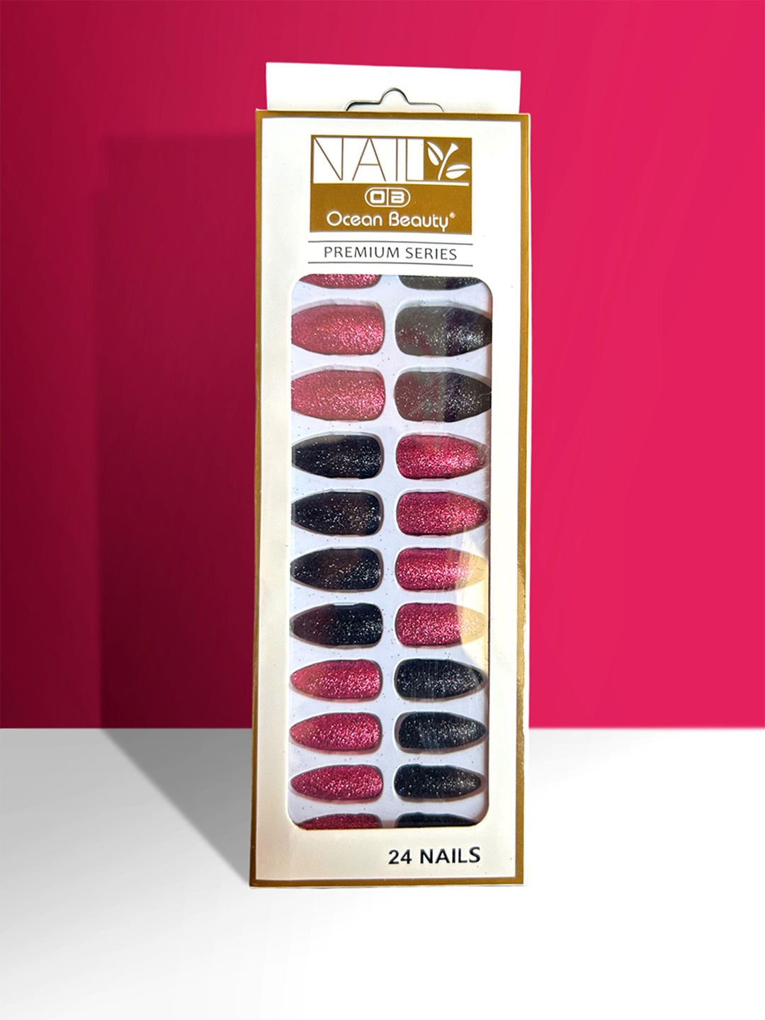 

CHRONEX Set Of 24 Glitter Reusable Press On Nail Extensions, Magenta