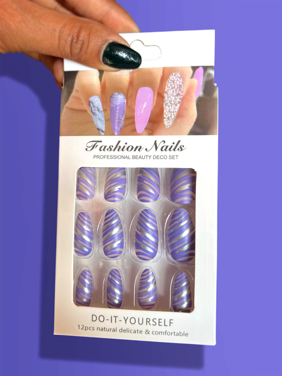 

CHRONEX Set Of 12 Reusable Press On Nail Extensions, Purple