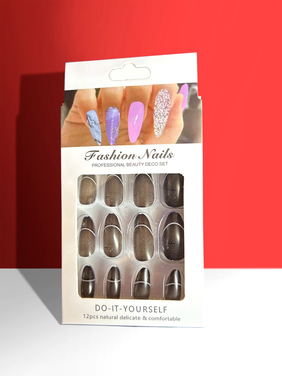 

CHRONEX Set Of 12 Matte Finish Reusable Press On Nail Extensions, Black