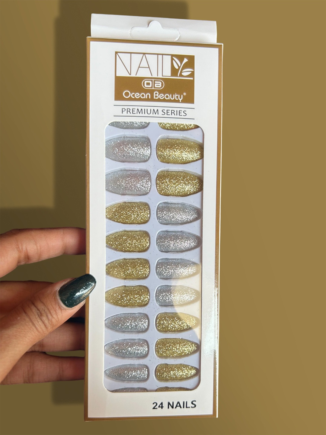 

CHRONEX Set Of 24 Glitter Reusable Press On Nail Extensions, Gold
