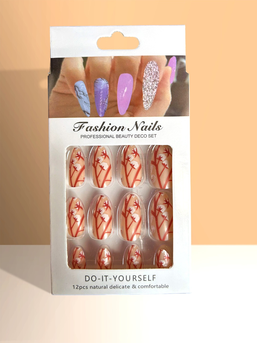 

CHRONEX Set Of 12 Matte Almond Press On Nails, Multi
