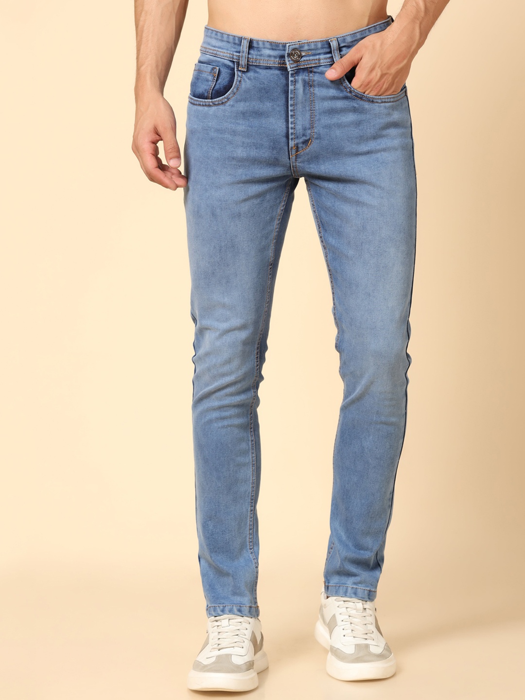 

DI LUSSO Men Slim Fit Clean Look Cotton Canvas Jeans, Blue