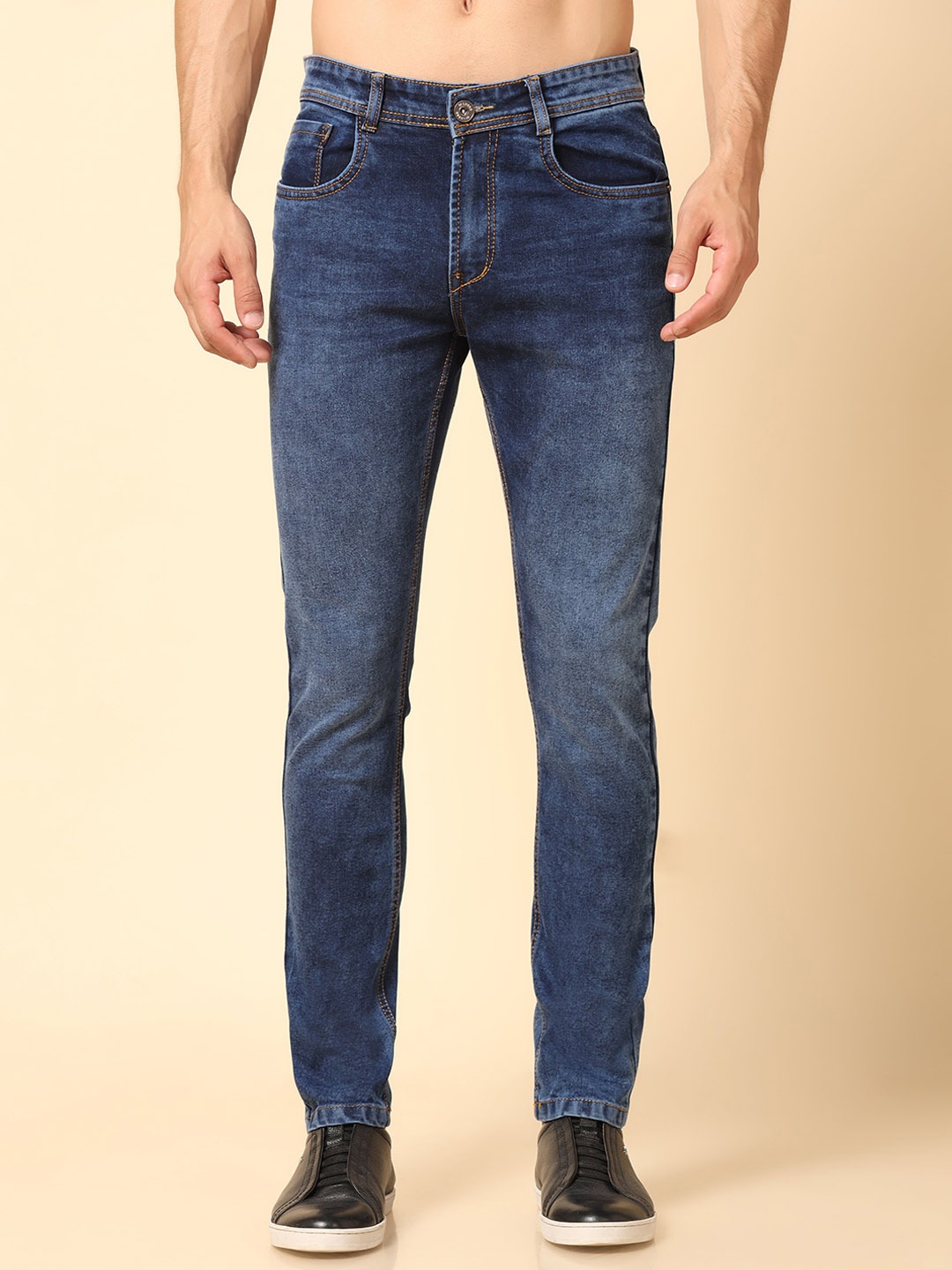 

DI LUSSO Men Slim Fit Clean Look Light Fade Stretchable Jeans, Blue