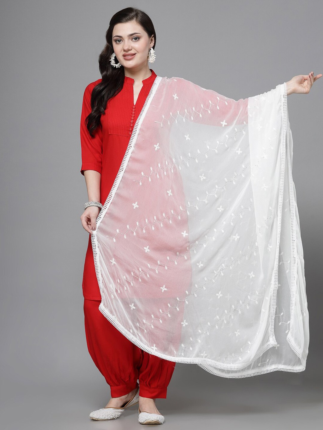 

Clora Creation Ethnic Motifs Embroidered Dupatta with Sequinned, Off white