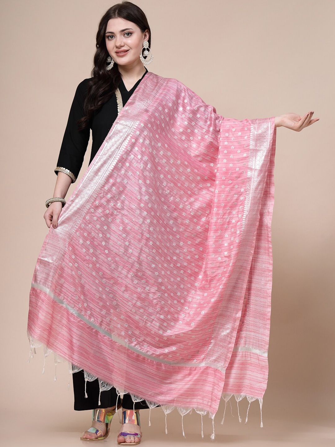 

Clora Creation Ethnic Motifs Woven Design Dupatta, Pink