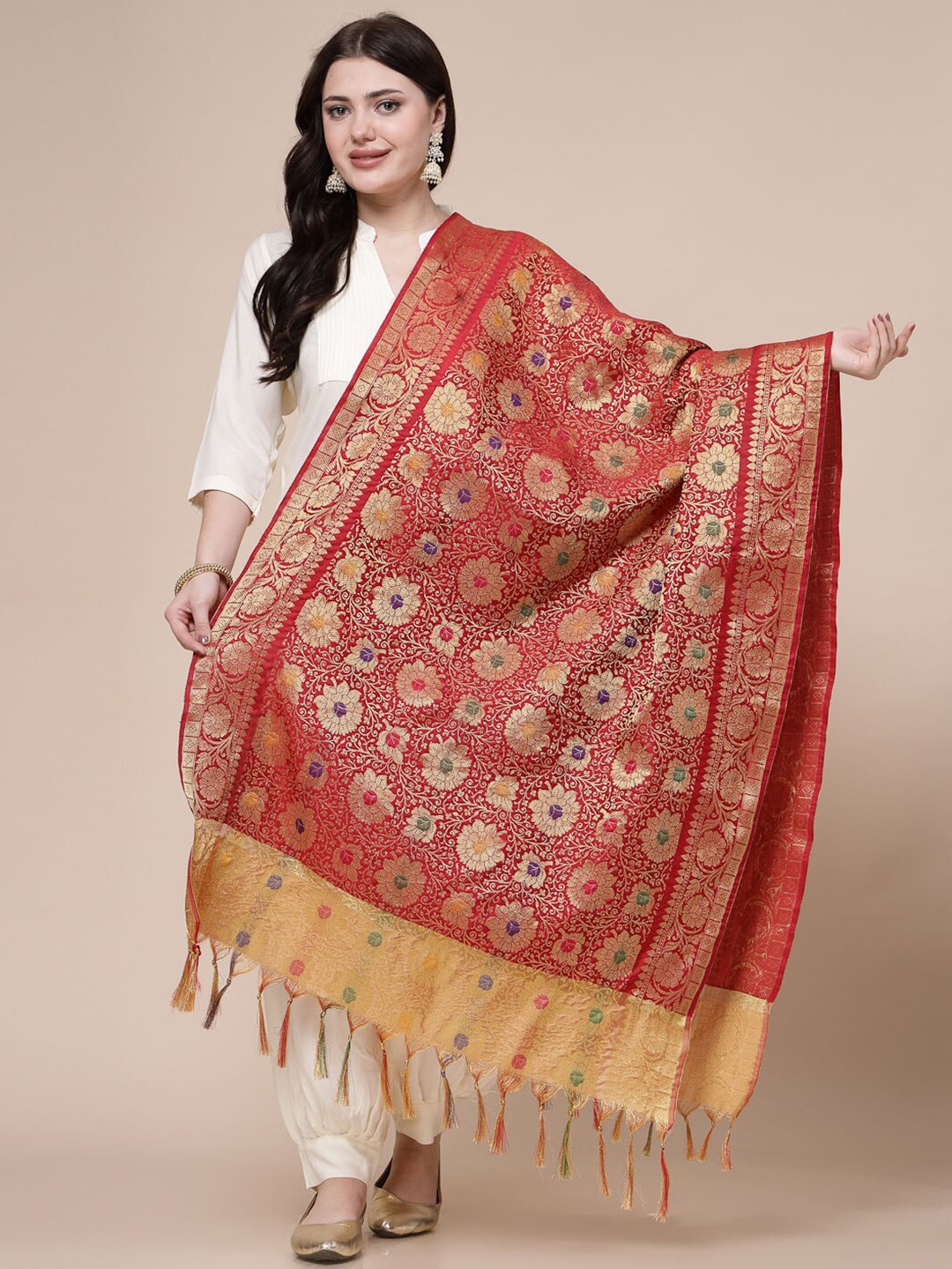 

Clora Creation Ethnic Motifs Woven Design Dupatta, Maroon