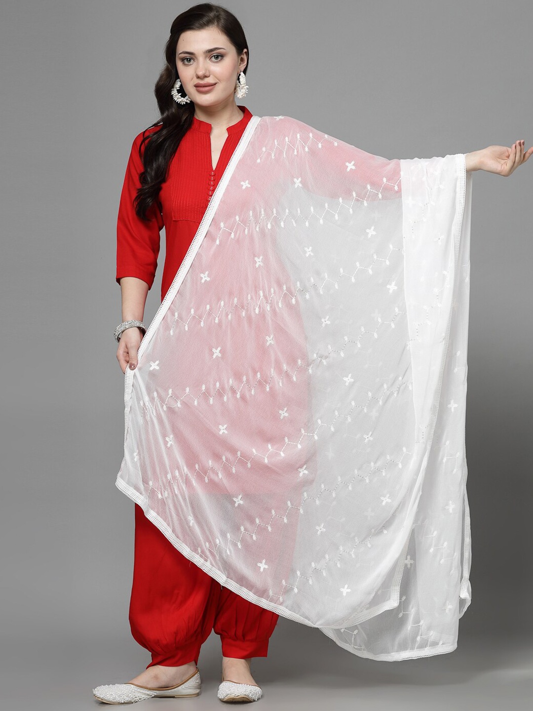 

Clora Creation Ethnic Motifs Embroidered Dupatta, White