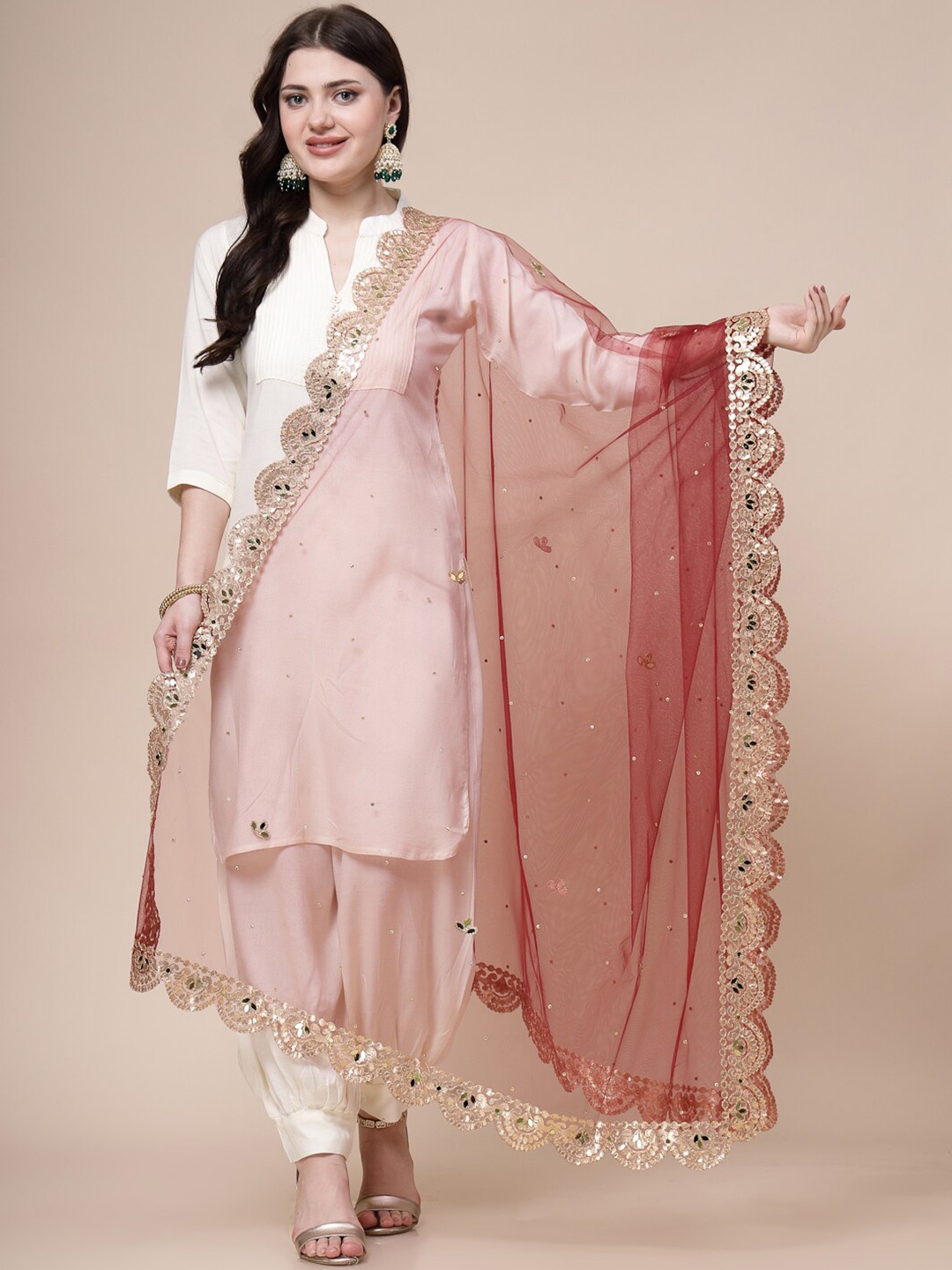 

Clora Creation Ethnic Motifs Embroidered Dupatta & Gotta Patti, Maroon