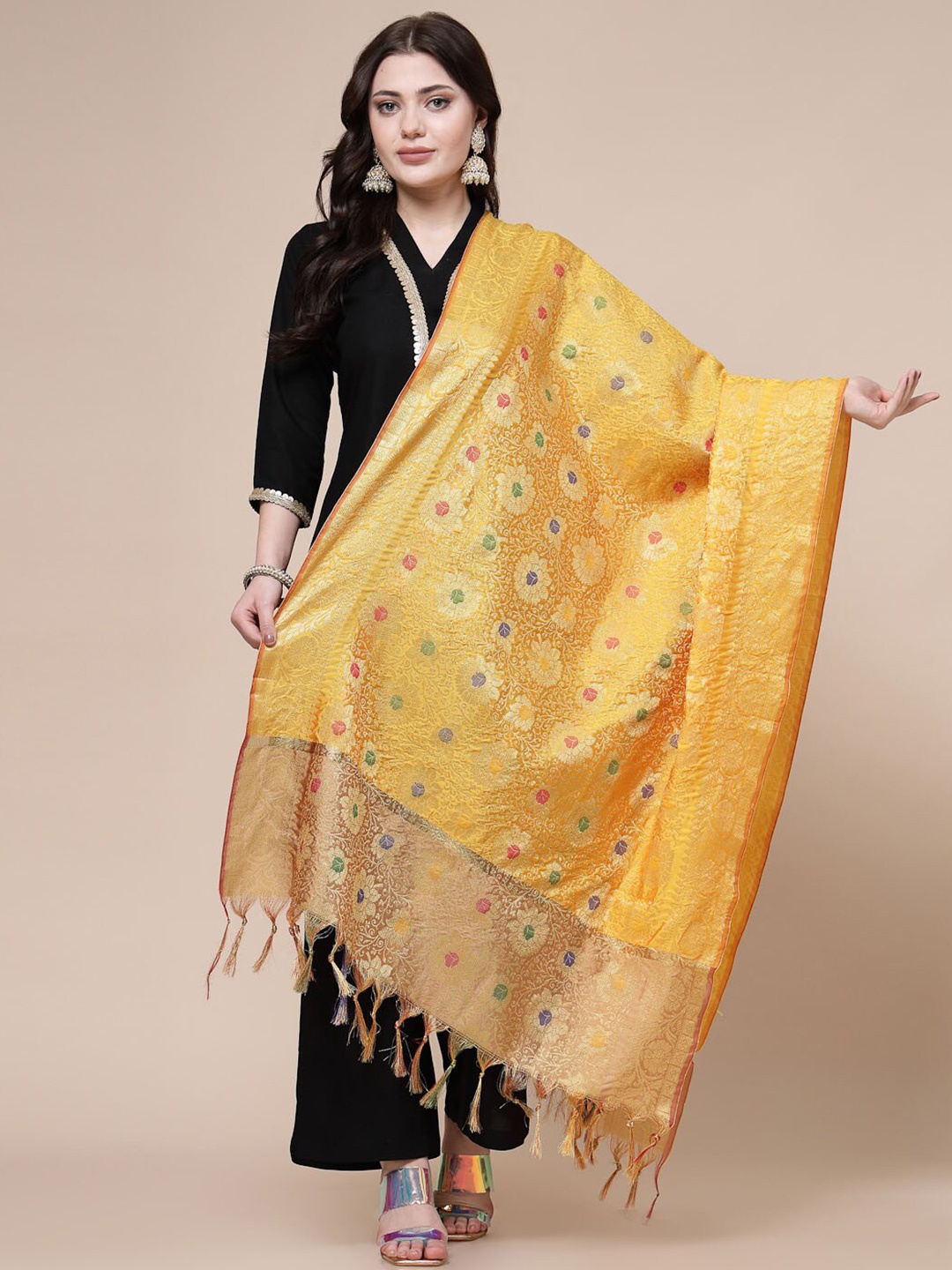 

Clora Creation Ethnic Motifs Woven Design Dupatta with Zari, Mustard