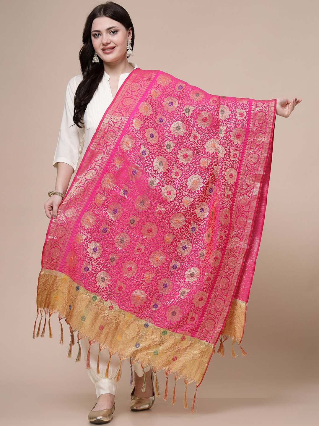 

Clora Creation Ethnic Motifs Woven Design Dupatta with Zari, Magenta