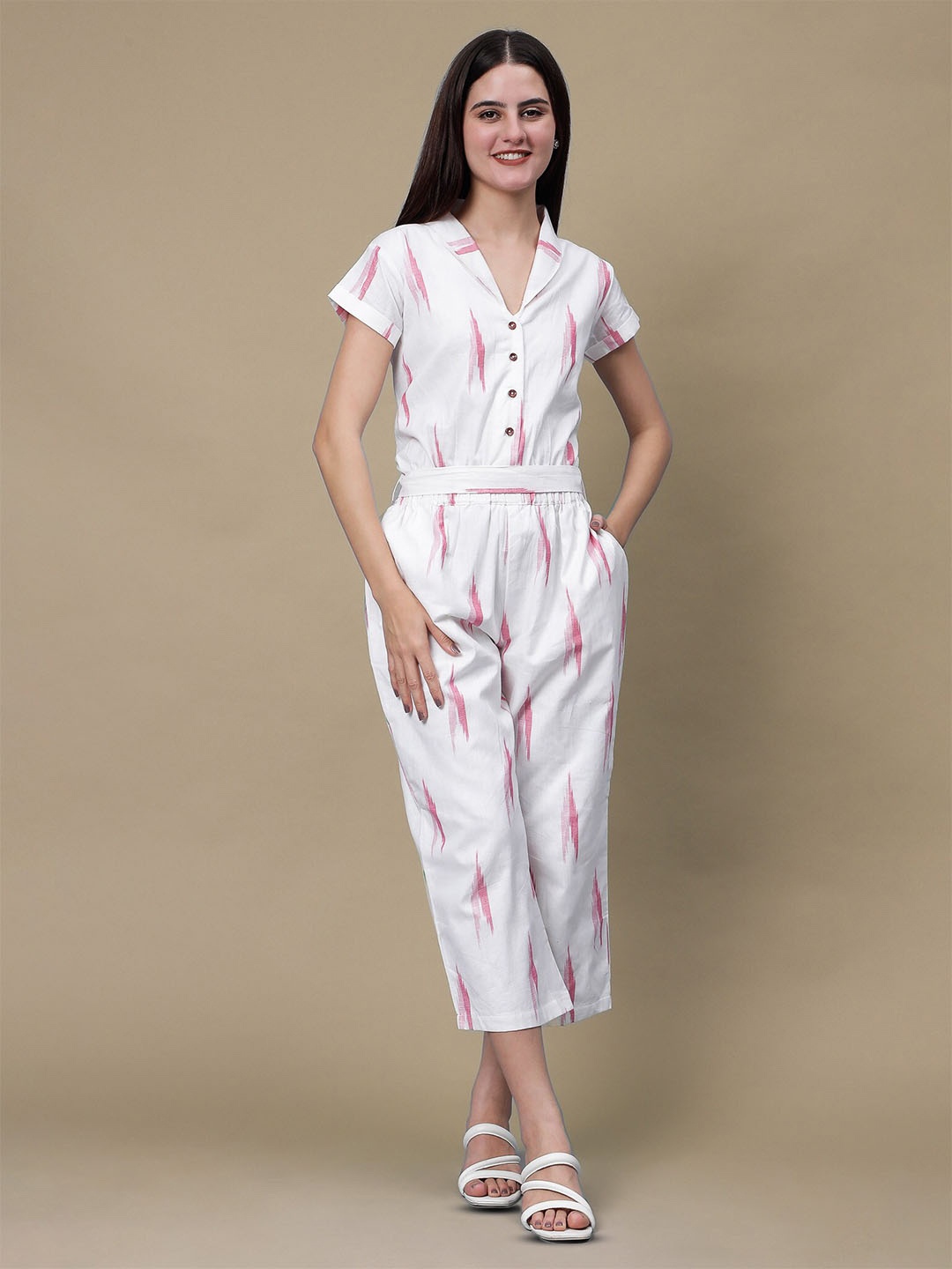 

SPARROW Ikat Weave Cotton Culotte Jumpsuit, White