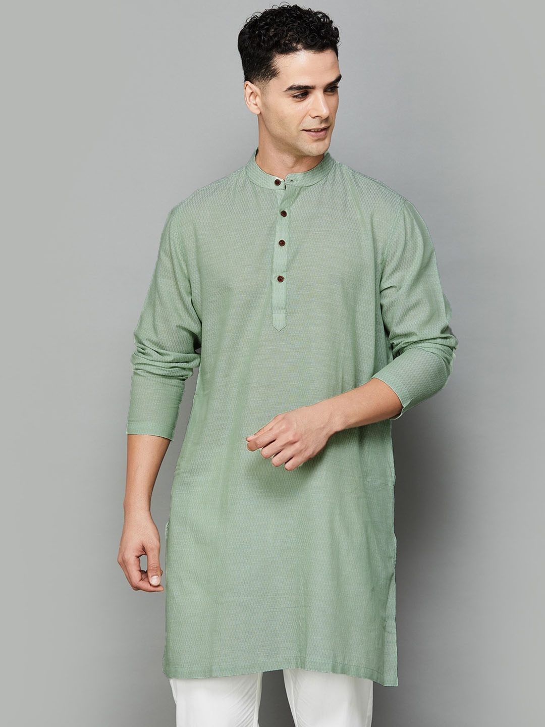 

Melange by Lifestyle Woven Design Cotton Straight Kurta, Olive