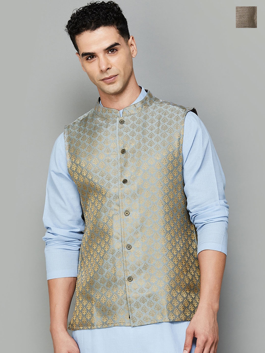 

Melange by Lifestyle Ethnic Motifs Woven Design Nehru Jacket, Grey