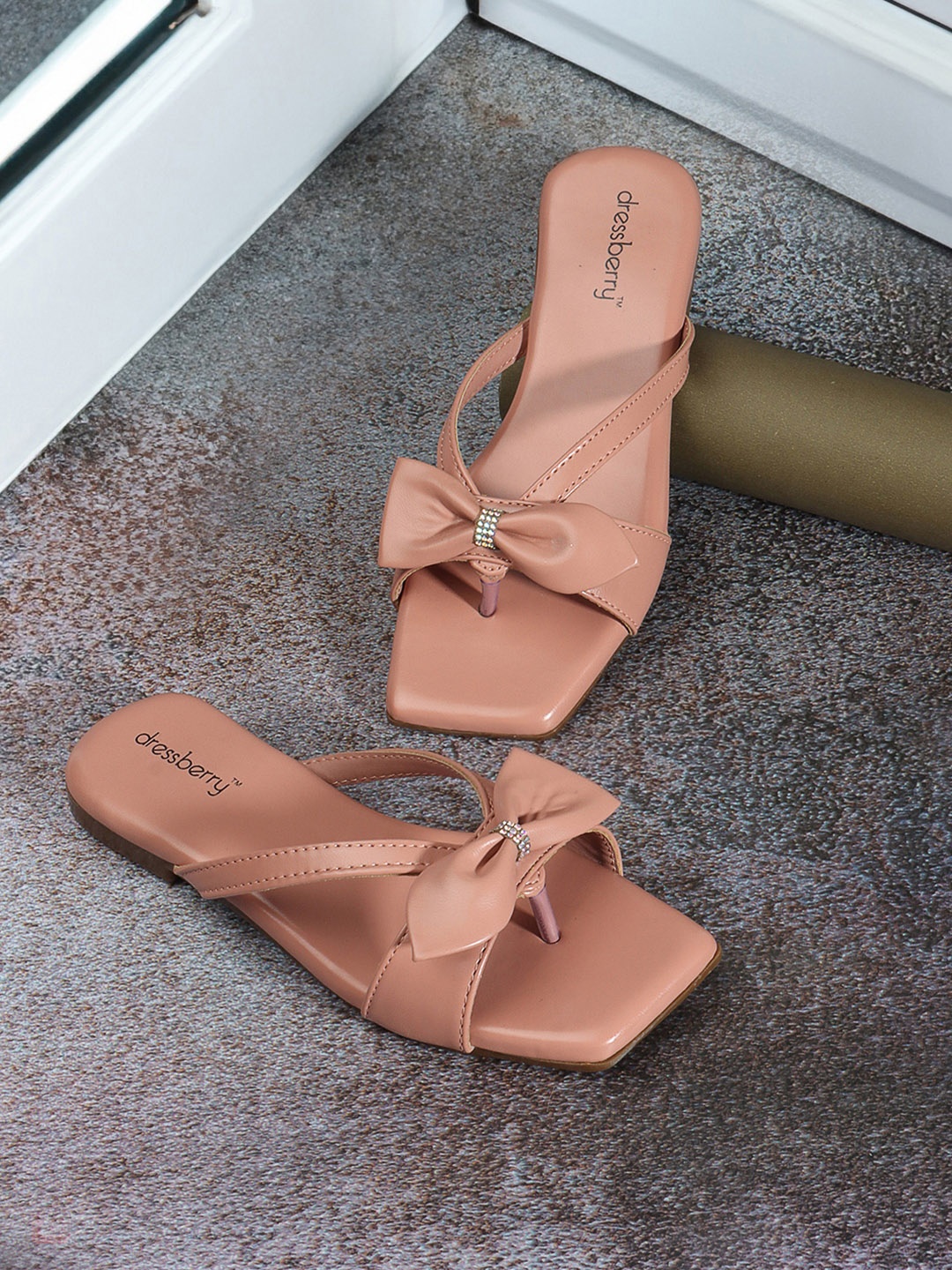 

DressBerry Peach Embellished Open Toe Flats