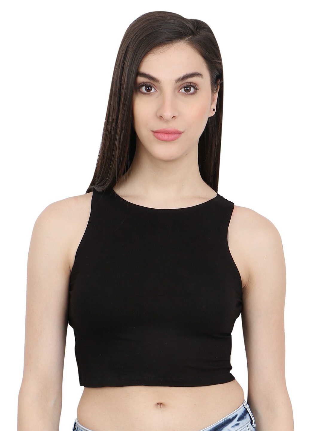 

BAESD Round Neck Cotton Tank Crop Top, Black