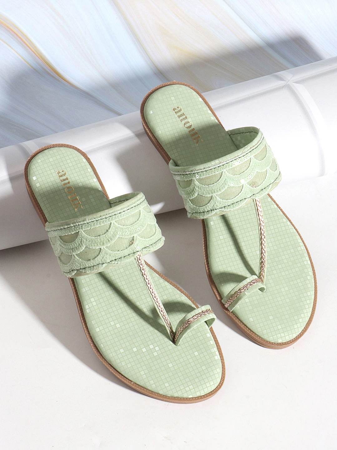 

Anouk Sea Green Embellished One Toe Flats