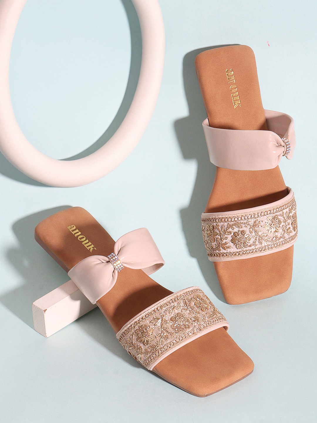 

Anouk Cream-Coloured Embellished Open Toe Flats
