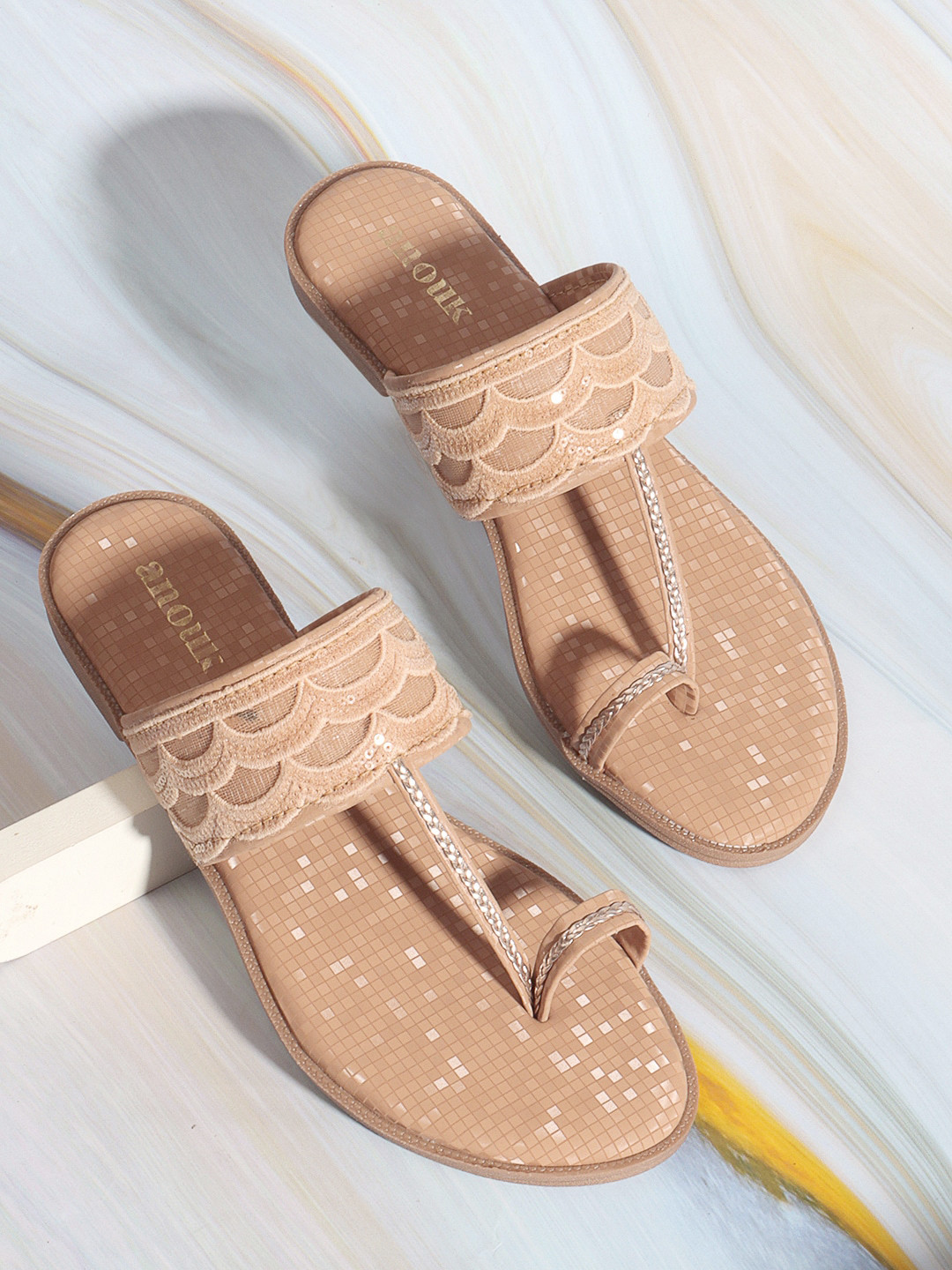 

Anouk Embellished Open Toe Flats, Beige