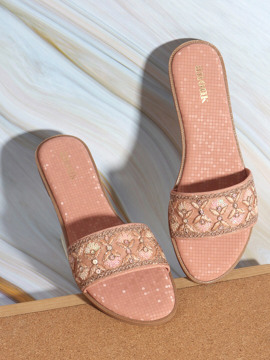 

Anouk Peach-Coloured Embellished Open Toe Flats