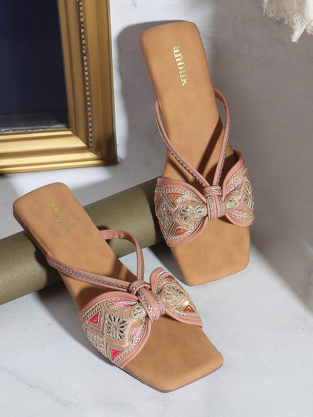 

Anouk Peach-Coloured Embellished Open Toe Flats